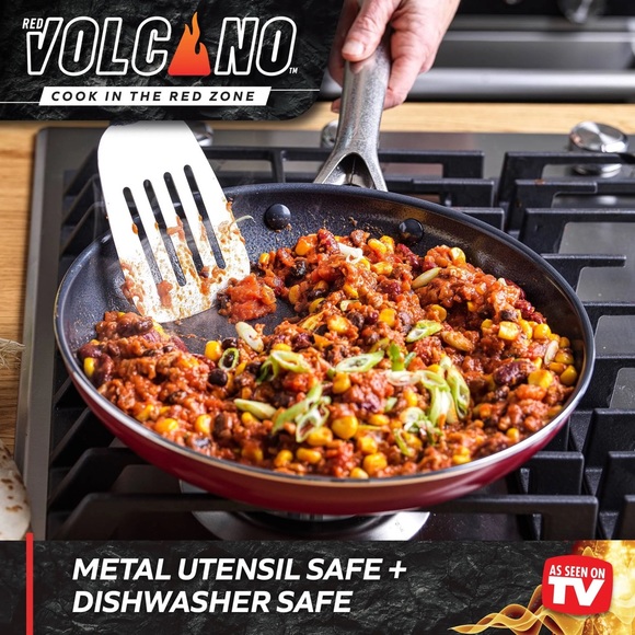 New Red Volcano Textured Ceramic Nonstick, 9.5" Frying Pan Skillet - Picture 6 of 15